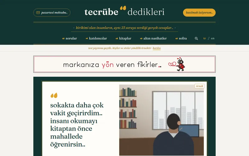 The tecrübe dedikleri portal: screenshot of the home page